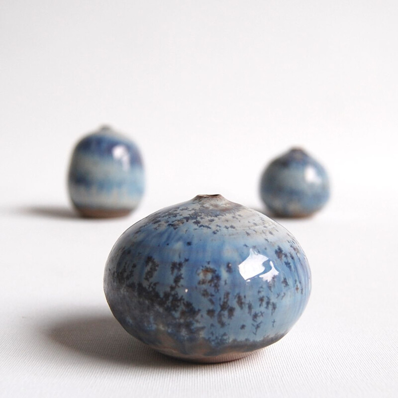 Trio of vintage blue ceramics Antonio Lampecco