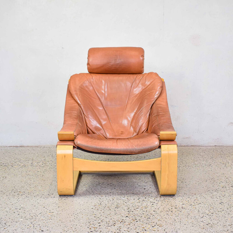 Fauteuil vintage Kroken en cuir par Ake Fribytter