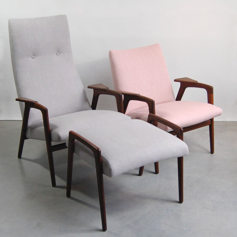 Pair of armchairs and footrest vintage Pastoe 1958