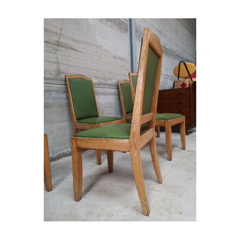 6 vintage gaston poisson chairs in oak, art deco 1940