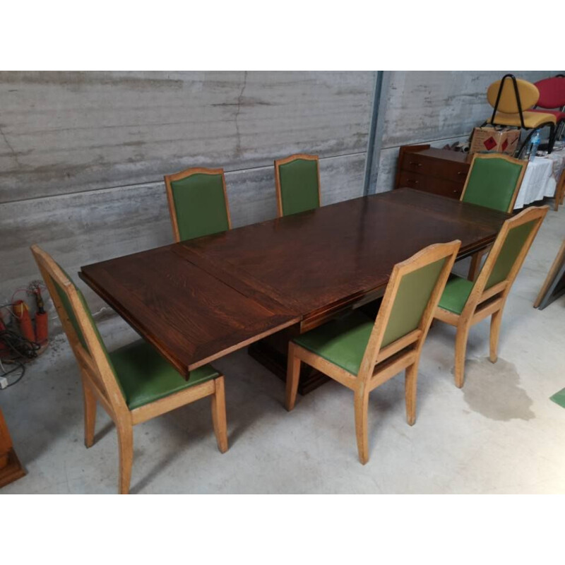 6 vintage gaston poisson chairs in oak, art deco 1940