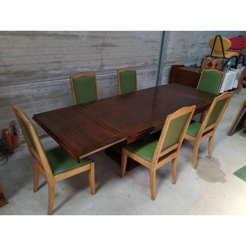 6 vintage gaston poisson chairs in oak, art deco 1940