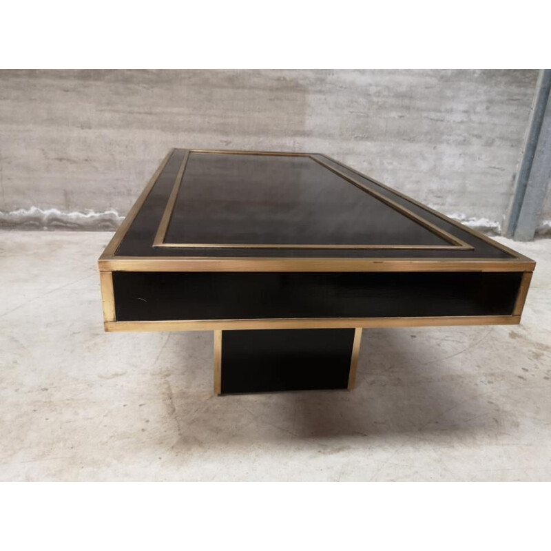 Vintage coffee table in brass and black lacquer by Jean-Claude Mahey, 1970