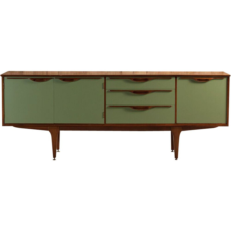 Vintage sideboard Scandinavian teak  asparagus green relooking, circa 1960