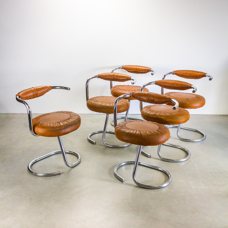 Set of 6 Stoppino "Cobra" chairs in leatherette and chromium, Giotto STOPPINO - 1970s