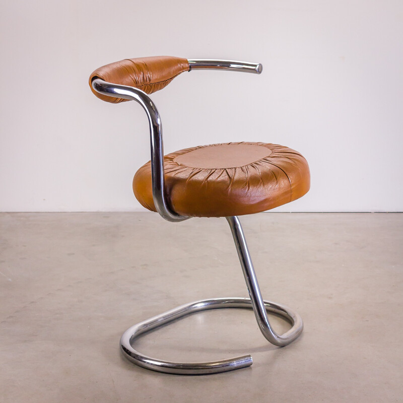 Ensemble de six chaises "Cobra" Stoppino en simili-cuir et métal chromé, Giotto STOPPINO - 1970