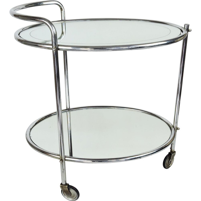 Vintage Mirrored Glass and Chrome Drinks Trolley French 1950s