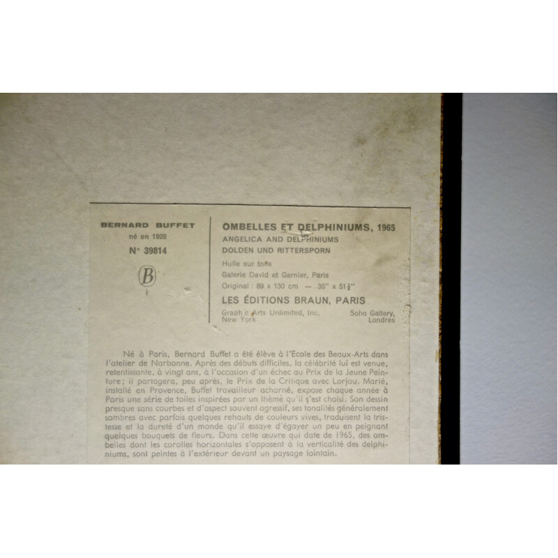 Héliogravure  vintage 'Ombelles et Delphiniums' de Bernard Buffet de Braun, 1965