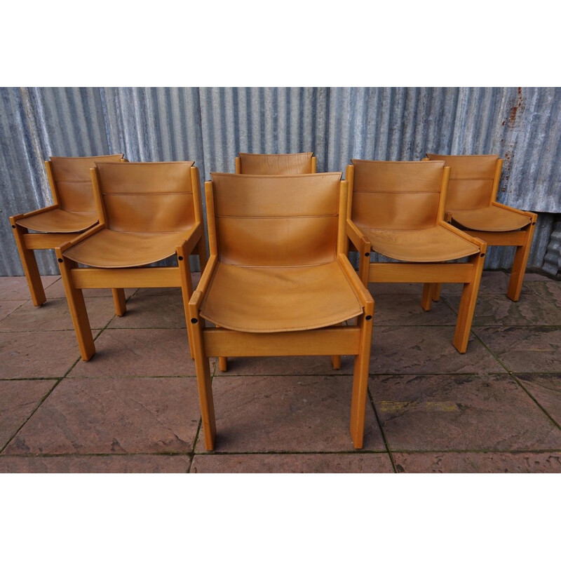 Set of 6 Vintage  Saddle Leather Sling Chairs from Ibisco,Italian 1969