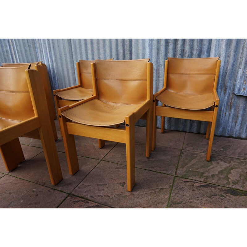 Lot de 6 chaises à bandoulière vintage en cuir de selle d'Ibisco, Italie 1969