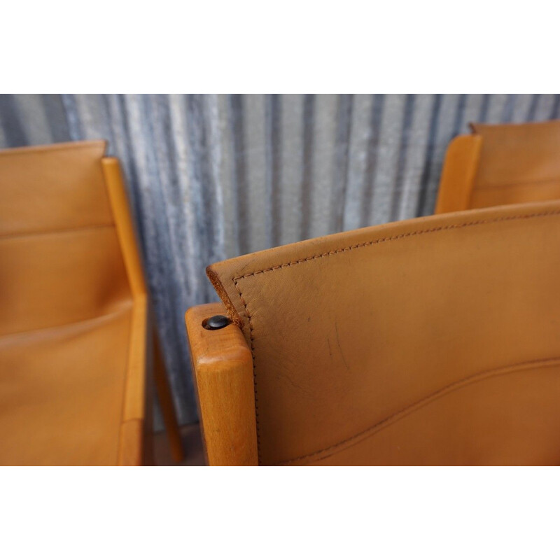 Lot de 6 chaises à bandoulière vintage en cuir de selle d'Ibisco, Italie 1969