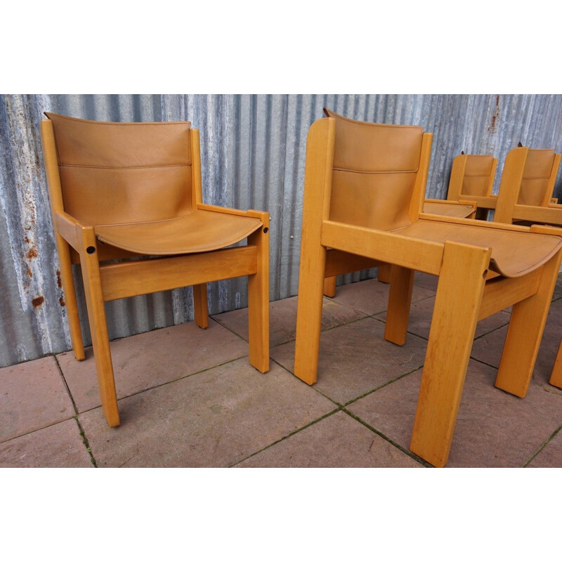 Set of 6 Vintage  Saddle Leather Sling Chairs from Ibisco,Italian 1969