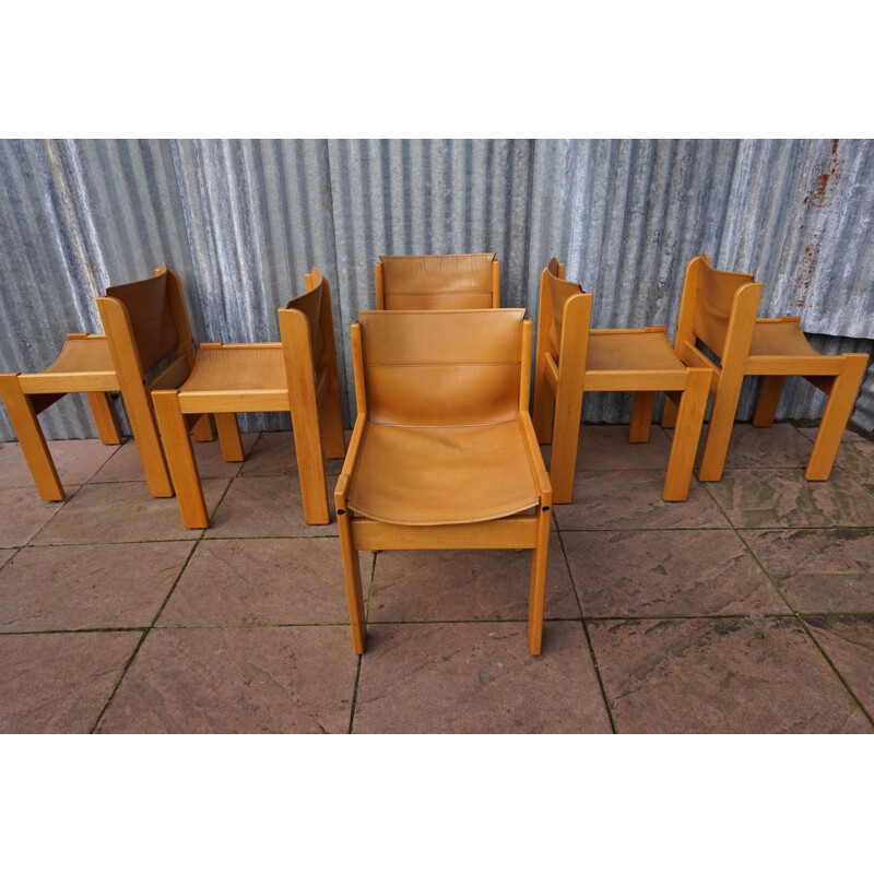 Set of 6 Vintage  Saddle Leather Sling Chairs from Ibisco,Italian 1969