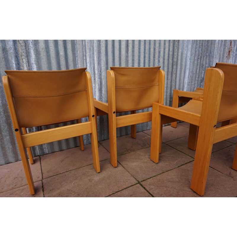 Lot de 6 chaises à bandoulière vintage en cuir de selle d'Ibisco, Italie 1969