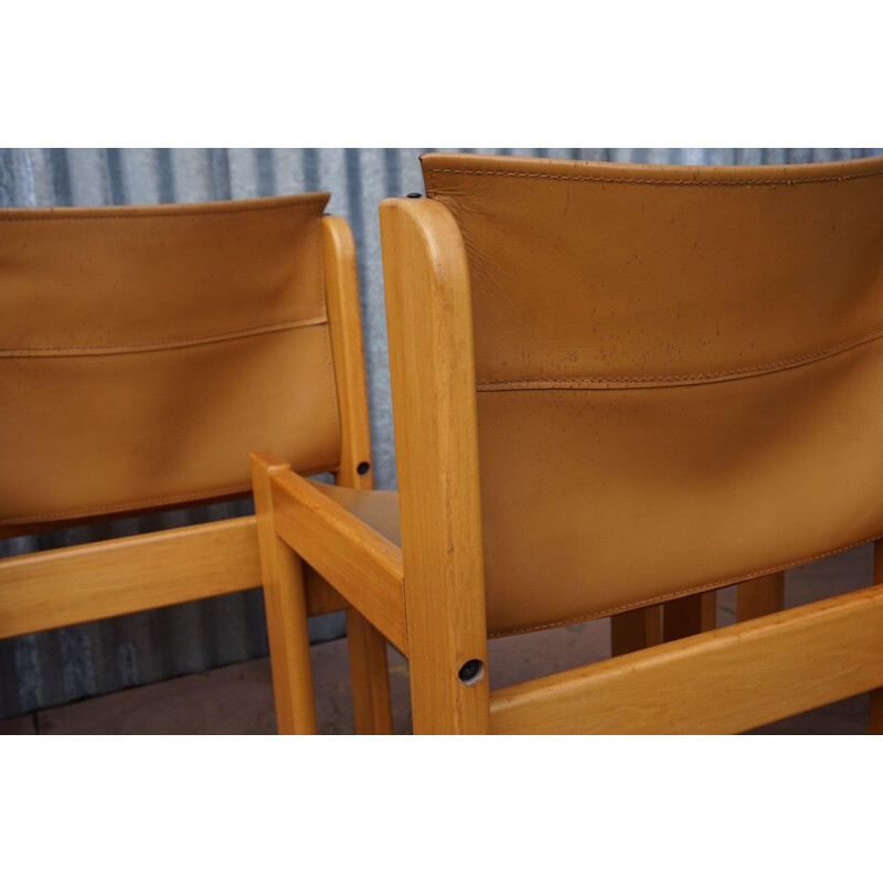 Lot de 6 chaises à bandoulière vintage en cuir de selle d'Ibisco, Italie 1969