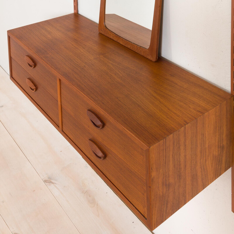 Vintage FM Mobler dresser wall unit with 2 shelves and entry chest of drawers in teak Kai Kristiansen