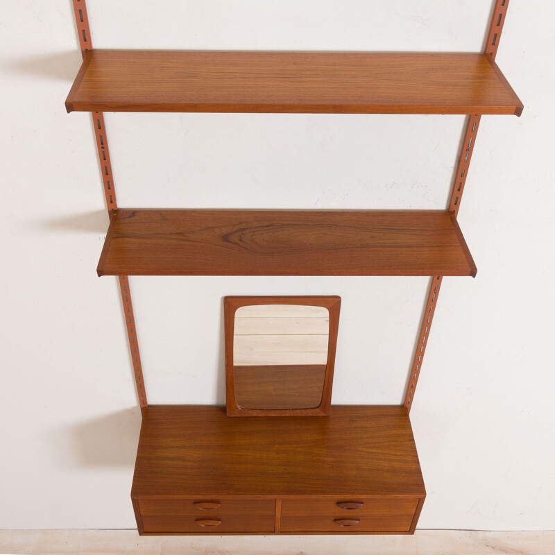 Vintage FM Mobler dresser wall unit with 2 shelves and entry chest of drawers in teak Kai Kristiansen