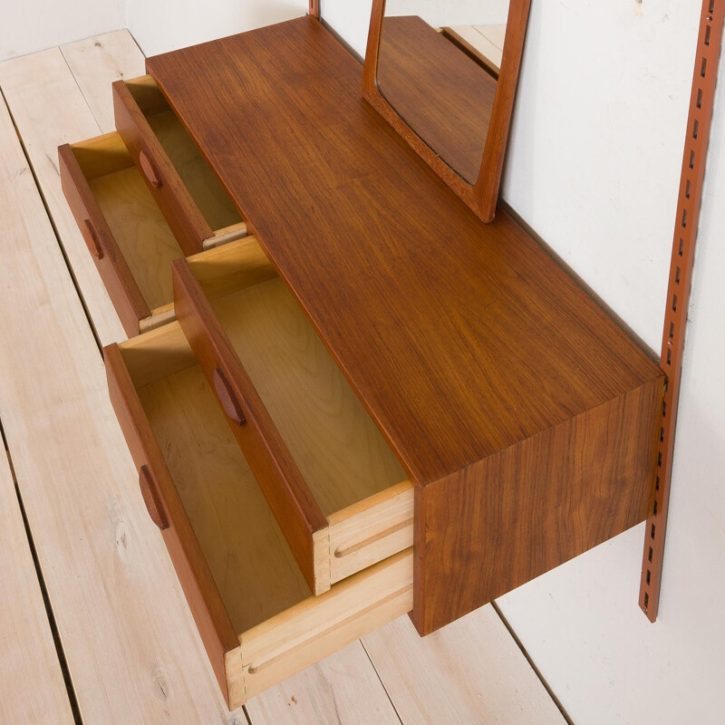 Vintage FM Mobler dresser wall unit with 2 shelves and entry chest of drawers in teak Kai Kristiansen