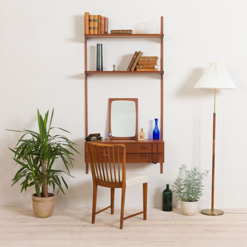 Vintage FM Mobler dresser wall unit with 2 shelves and entry chest of drawers in teak Kai Kristiansen