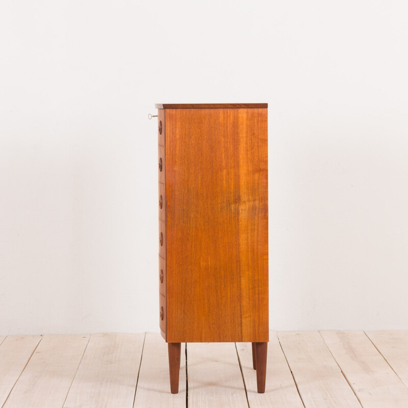 Vintage Teak dresser chest of drawers with curved front by Kai Kristiansen, Denmark, 1960s