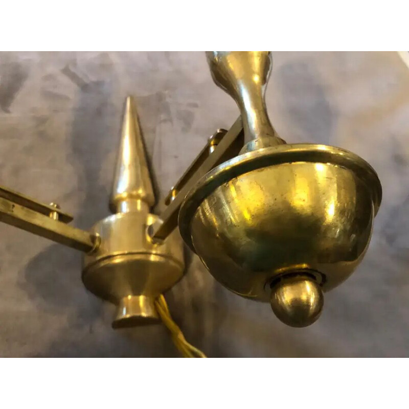 Set of 3 vintage two-light wall sconces in solid brass, Italy 1950