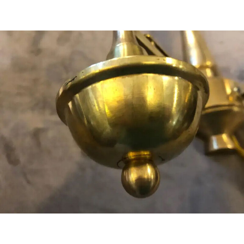 Set of 3 vintage two-light wall sconces in solid brass, Italy 1950