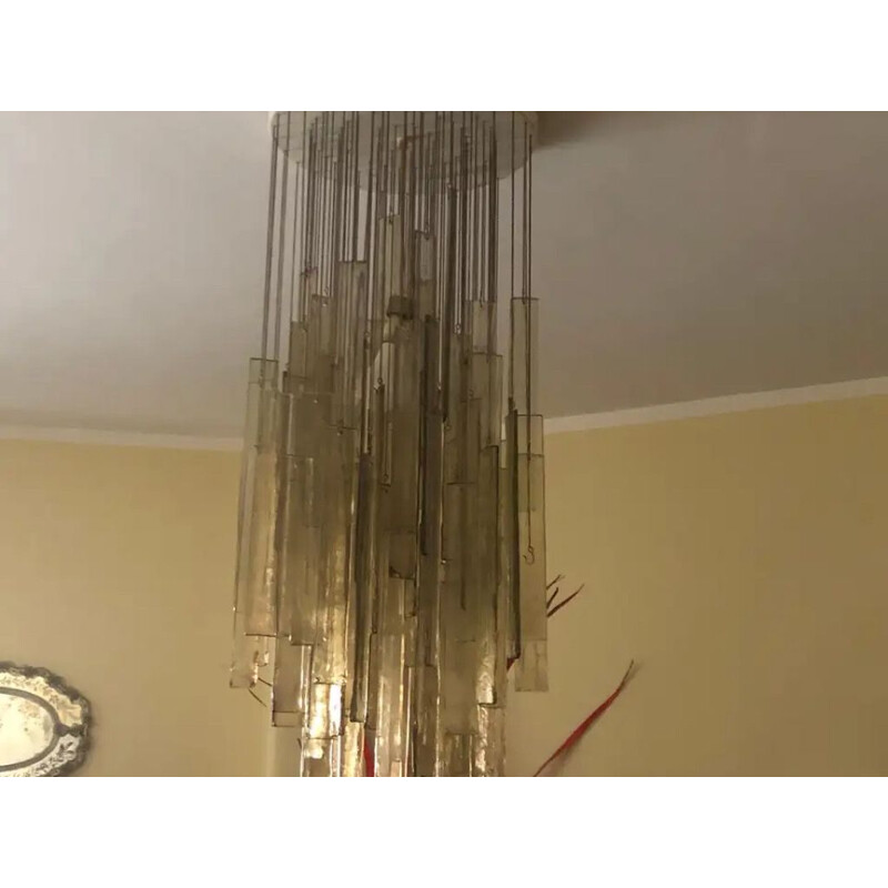 Light vintage Brown Murano Glass Cascading Chandelier 1970