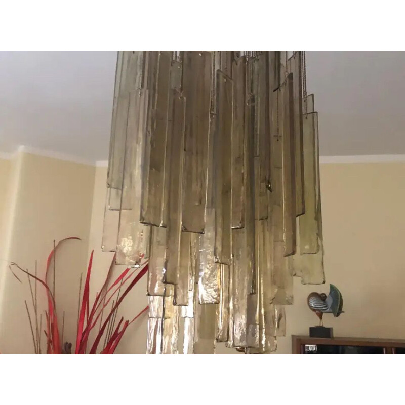 Light vintage Brown Murano Glass Cascading Chandelier 1970