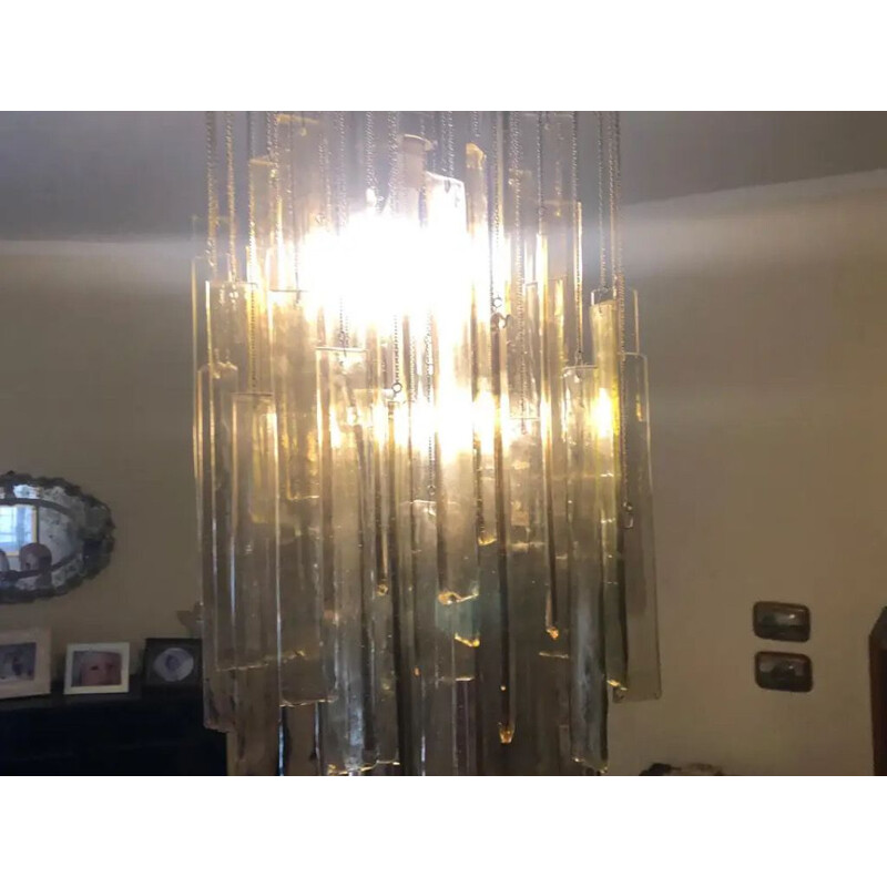 Light vintage Brown Murano Glass Cascading Chandelier 1970