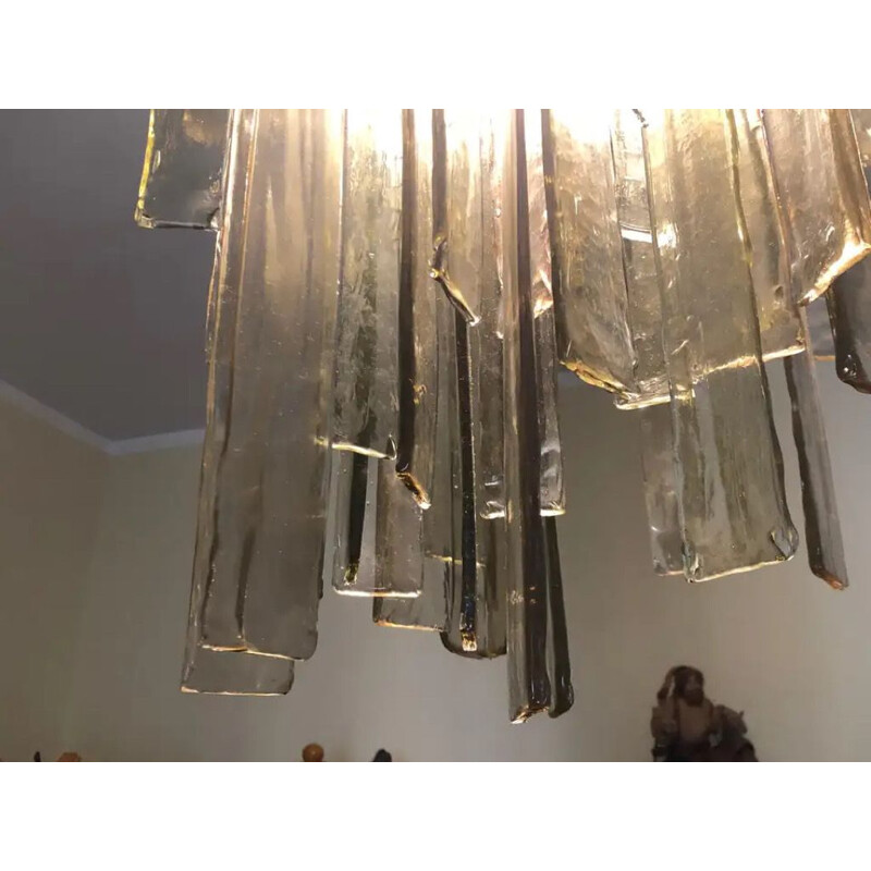 Light vintage Brown Murano Glass Cascading Chandelier 1970