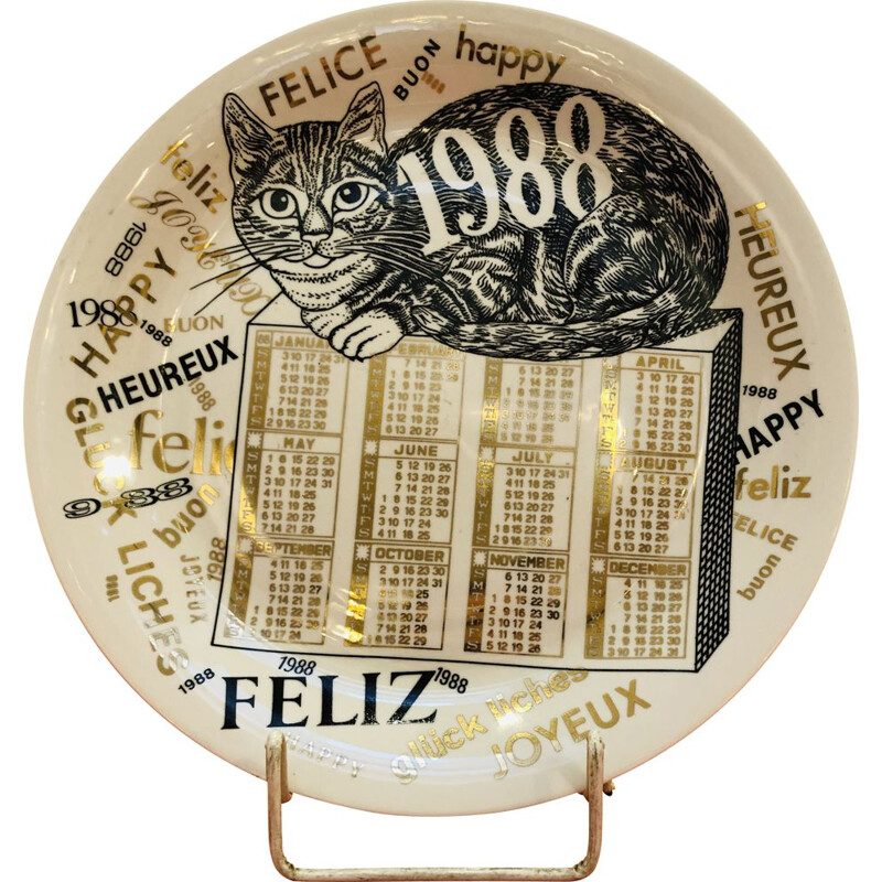 Vintage Calendar Plate in Fornasetti Porcelain 1988