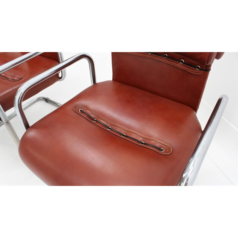 Lot de 4 chaises Vintage en cuir Guido Faleschini 1970