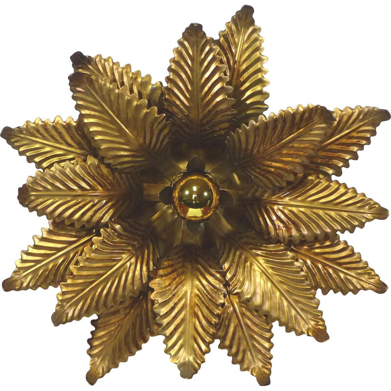 Vintage brass flower wall lamp, Italy 1970