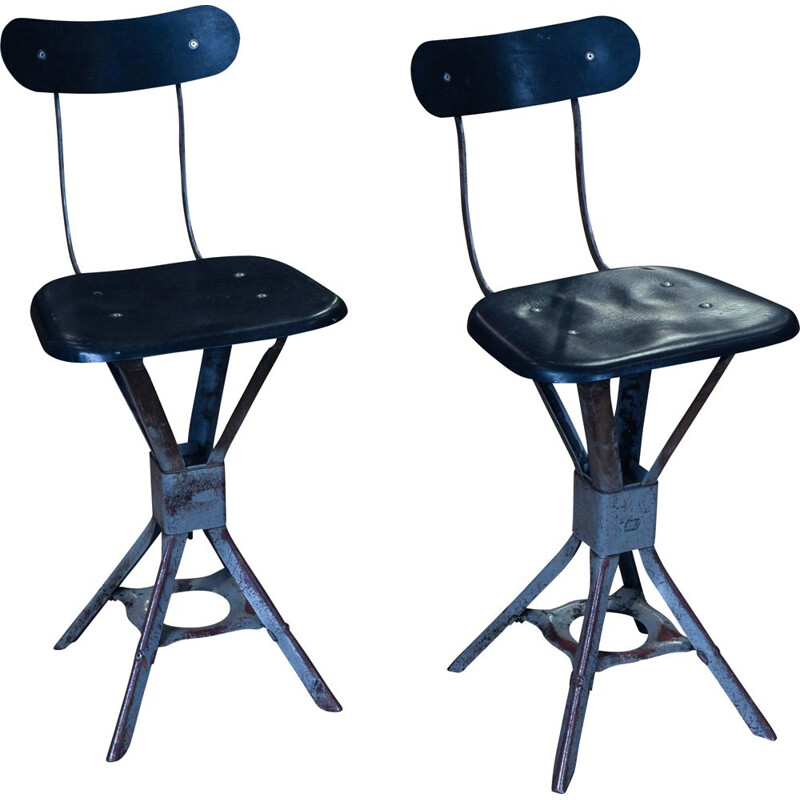 Pair of vintage metal and molded fiber stools 1950's