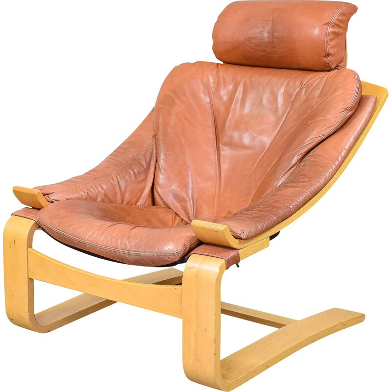 Vintage Kroken leather armchair by Ake Fribytter