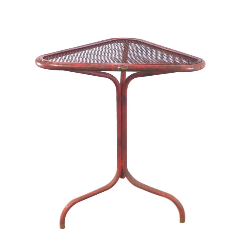 Vintage industrial orange saddle table 