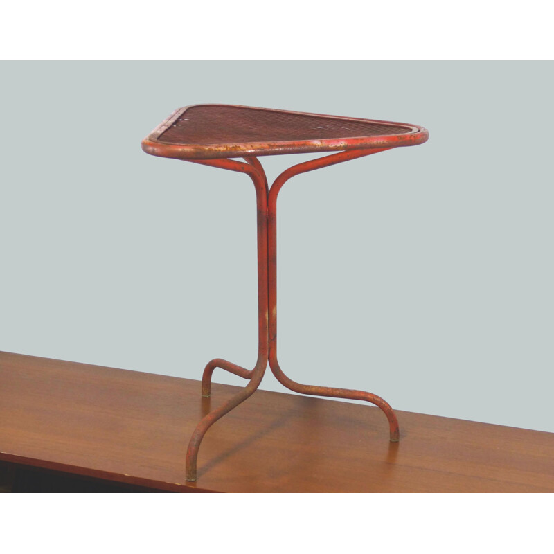 Tavolo industriale arancione vintage con piedistallo