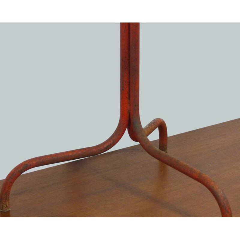 Vintage industrial orange saddle table 
