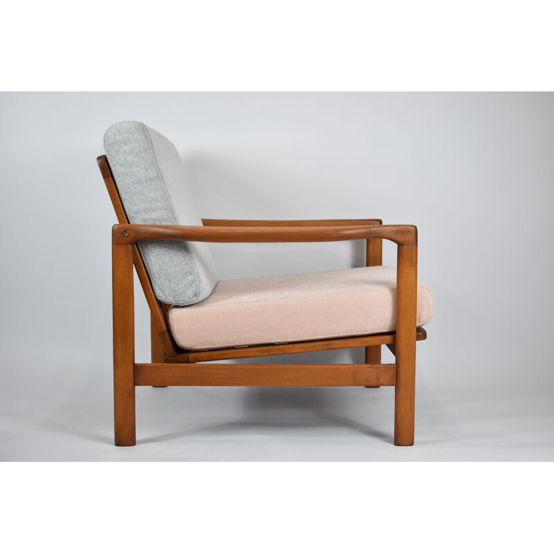 Vintage armchair, designed by z. Baczyk grey and pink Scandinavian 1960s