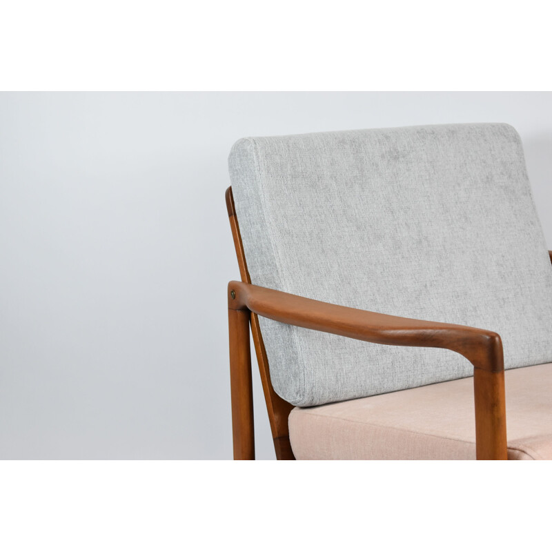 Vintage armchair, designed by z. Baczyk grey and pink Scandinavian 1960s