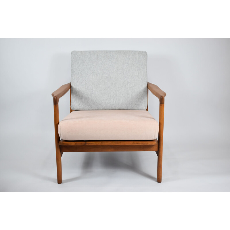 Vintage armchair, designed by z. Baczyk grey and pink Scandinavian 1960s