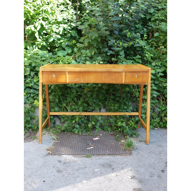 Mid-century 2 drawers desk in wood - 1970s