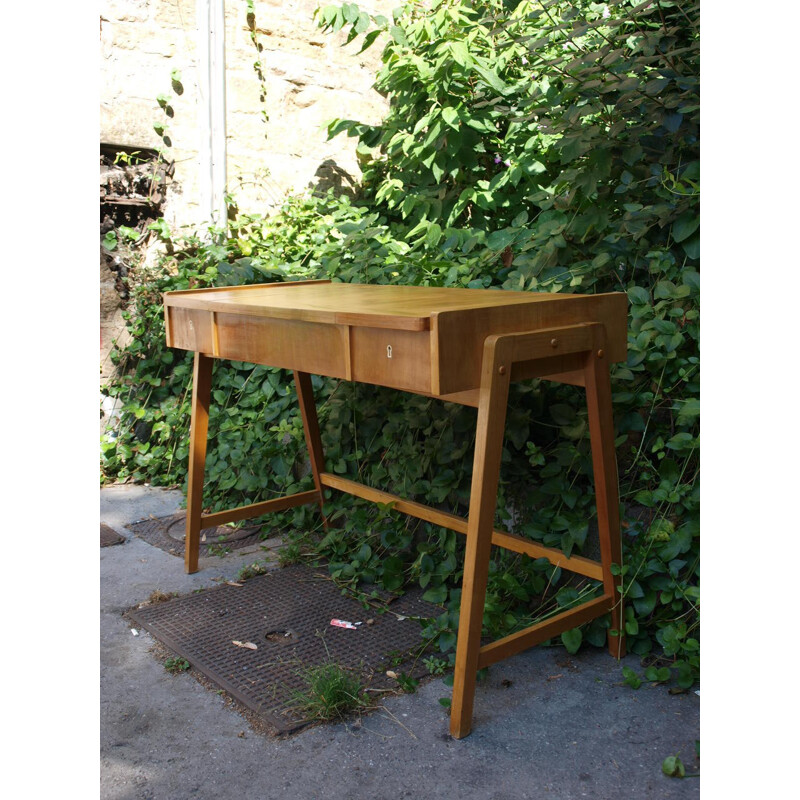 Mid-century 2 drawers desk in wood - 1970s