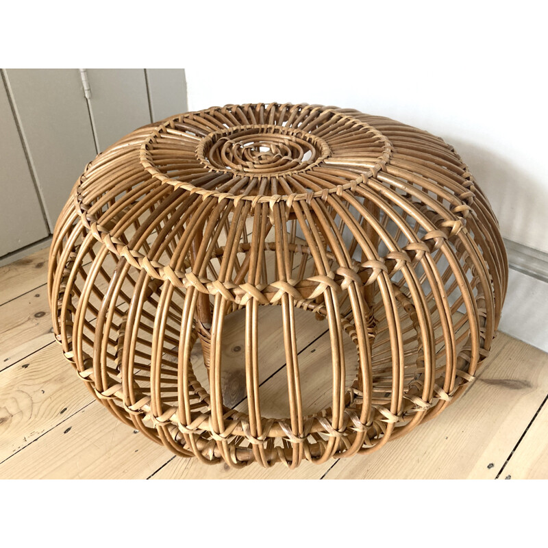 Vintage Italian Wicker and Rattan Lobster Pot Stool  Side Table by Franco Albini 1970s