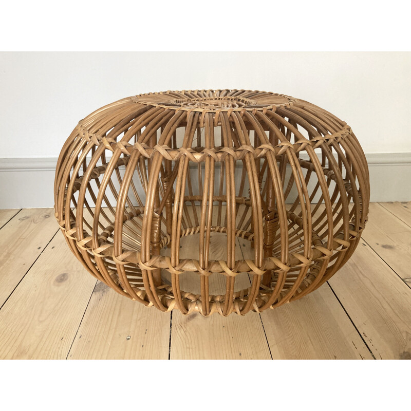 Vintage Italian Wicker and Rattan Lobster Pot Stool  Side Table by Franco Albini 1970s