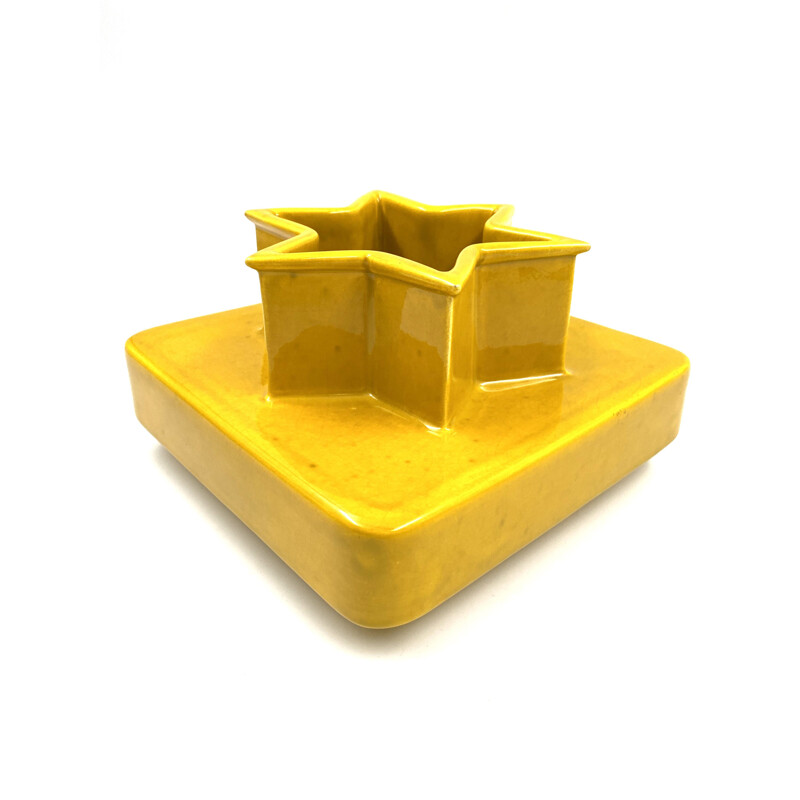 Vintage Yellow Postmodern Centerpiece Vase, ceramic, Italy 1970