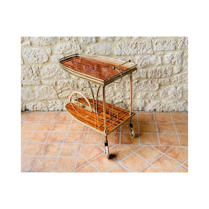 Mid Century Bar Cart Gilded Brass French 1950s