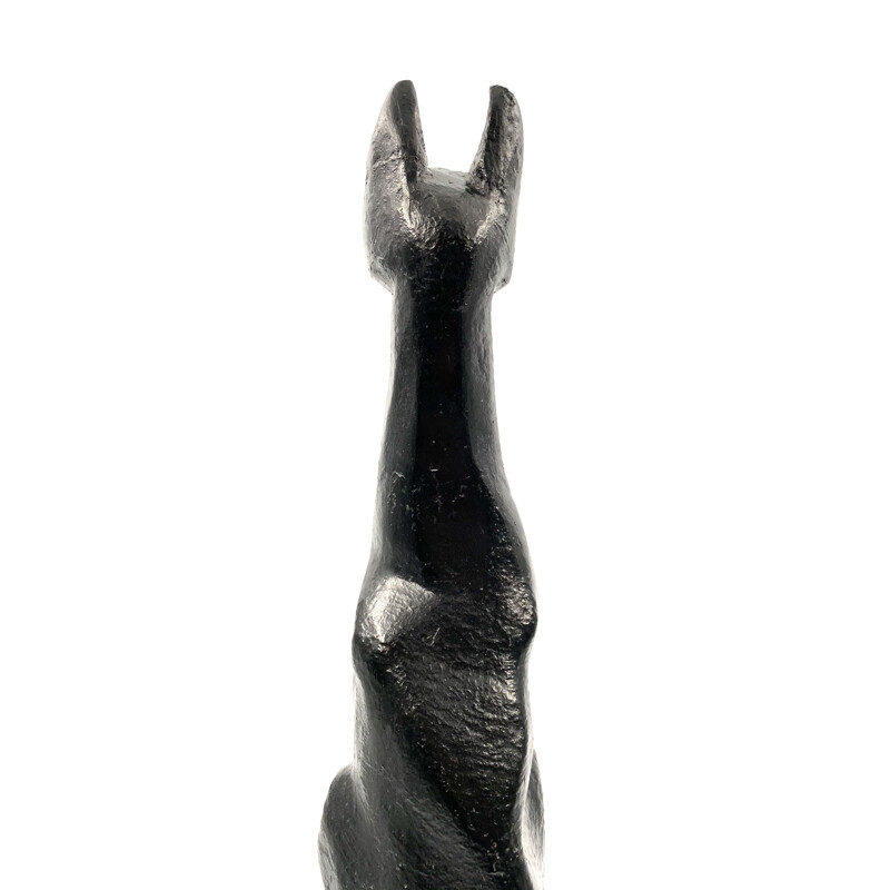 Vintage cubist great Black Cat sculpture, lacquered earthenware, France 1940