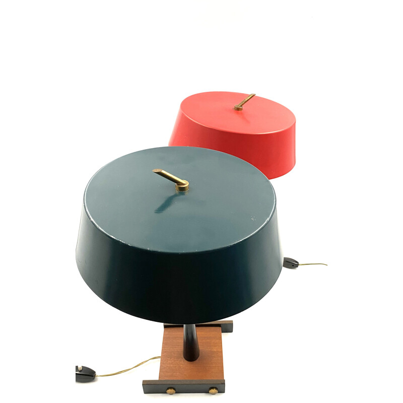 Pair of Table Lamps vintage Stilux Milan Petrol blue, Bright red 1950