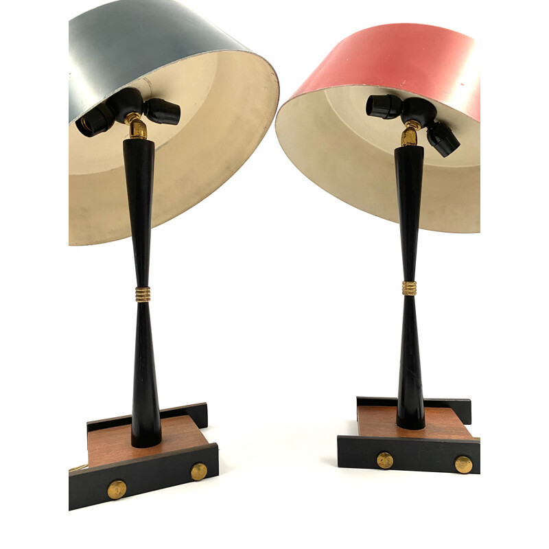 Pair of Table Lamps vintage Stilux Milan Petrol blue, Bright red 1950